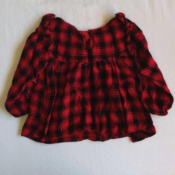 george red & black plaid rayon ruffle long sleeve blouse 18-24 months baby girl - Picture 7 of 7